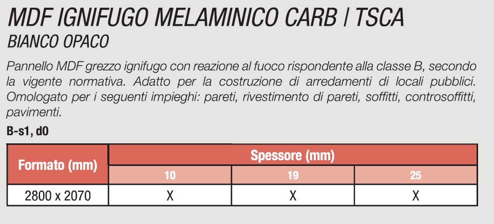 MDF IGNIFUGO MELAMINICO CARB / TSCA BIANCO OPACO