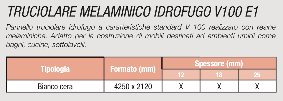 TRUCIOLARE MELAMINICO IDROFUGO V100 E1 - SPECIFICHE